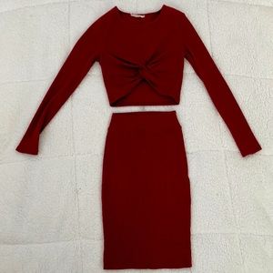 Burgundy longsleeve top and pencil skirt